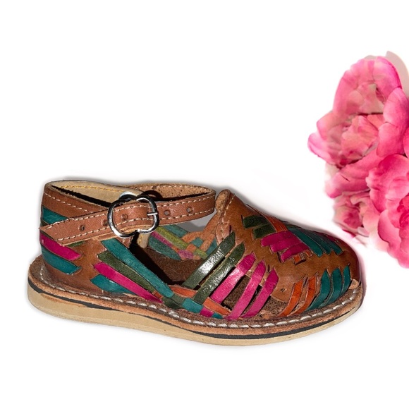 Baby Toddlers Girls Multi-Colored Mexican Artisanal Huarache Traditional Sandal - Picture 5 of 16